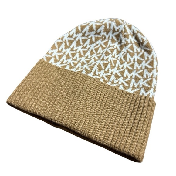 Michael Kors Tan and White Logo Beanie Hat - Picture 2 of 6